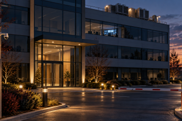 Closed office building with HVAC, security, and access systems still operating